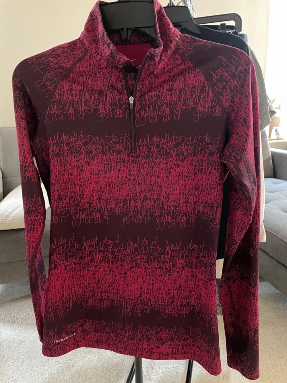 Nike Women’s Half Zip-Up Therma Fit Jacket - Burgundy with Pink Script M